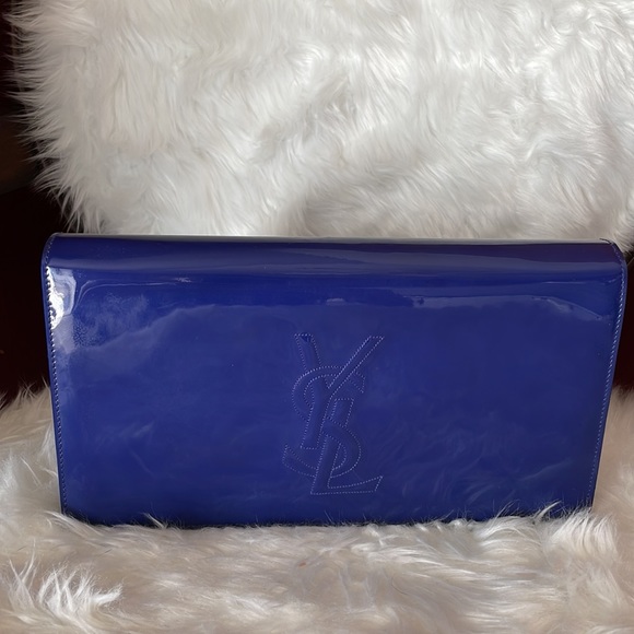 100% AUTHENTIC YSL CLUTCH IN BLUE PATENT LEATHER - Picture 2 of 10